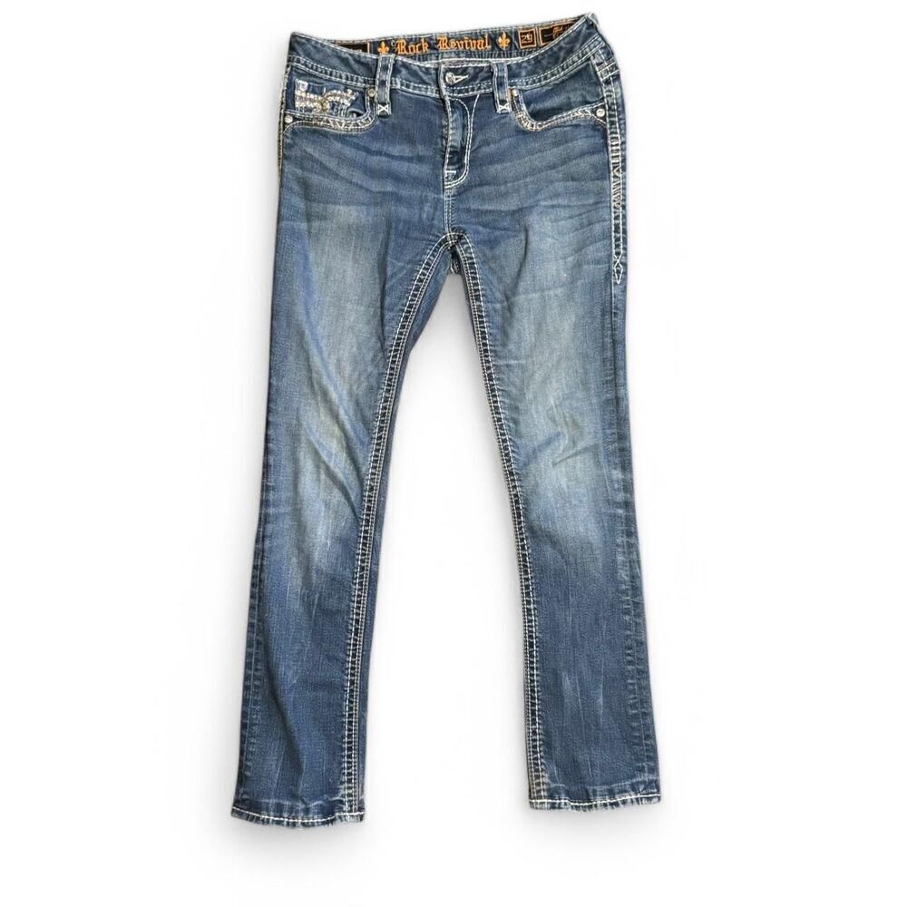 Rock Revival Women's Blue Sukara Mid Rise Straight Jeans Size 29/7